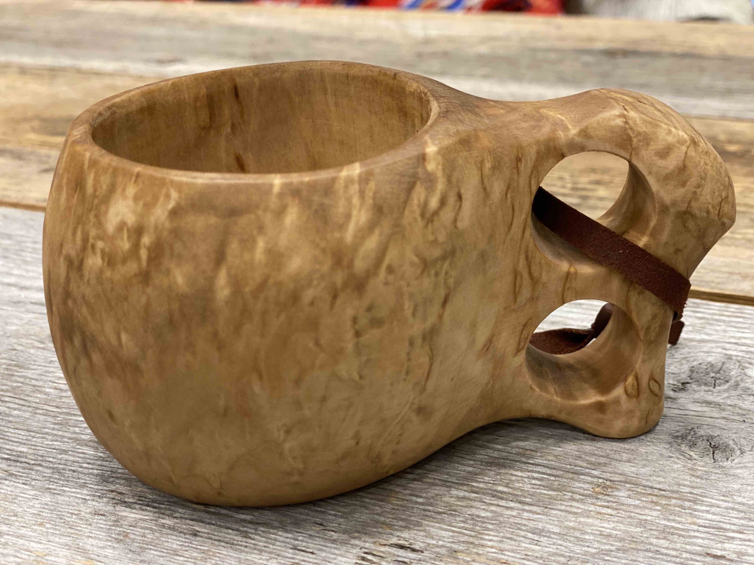 Kuksa cup big, curly birch and antler, two fingers